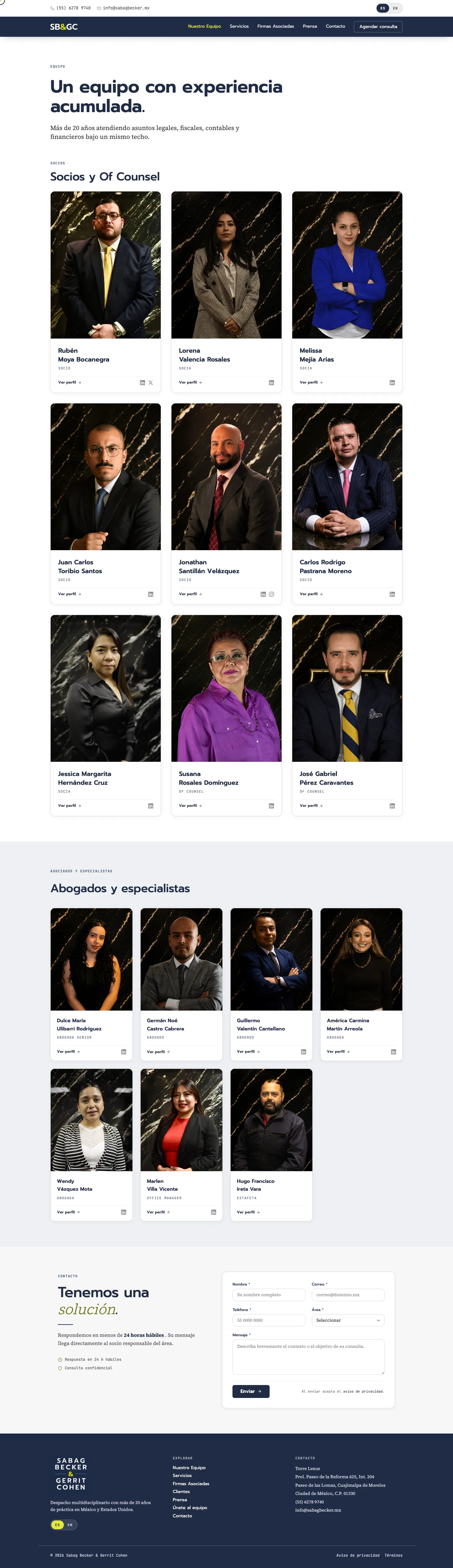 Página Equipo · Sabag Becker