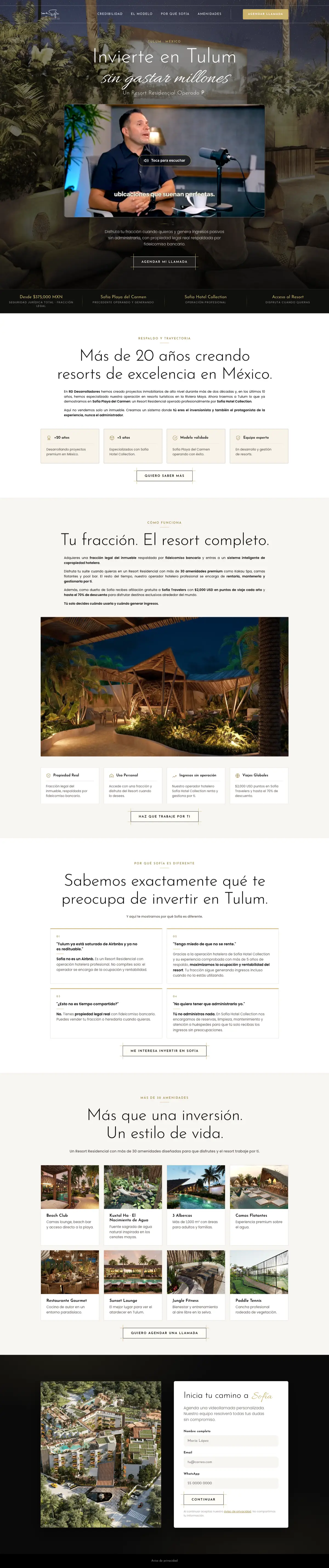 Sofía Fractional landing page, full scroll preview