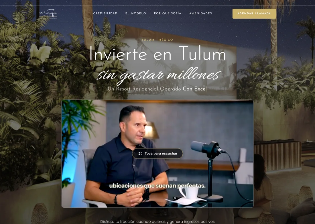 Sofía Fractional landing page in a browser window